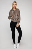 Acid Wash Fleece Cropped Zip-Up Hoodie