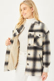 Plaid Button Up Jacket with Sherpa Lining