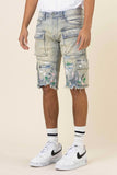 HAND PAINTED MULTI CARGO DENIM SHORTS