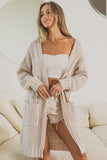 Twist Knitted Open Front Cardigan With Pockets