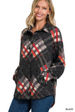 Jacquard Plaid Shacket With Pockets