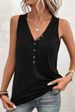 Women Half Button V Neck Patched Pocket Tank Top