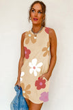 Women Apricot Daisy Flower Print Tank Dress