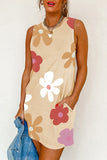 Women Apricot Daisy Flower Print Tank Dress