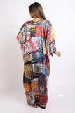 Printed satin maxi kimono