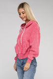 Acid Wash Fleece Cropped Zip-Up Hoodie