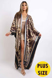 Printed satin maxi kimono