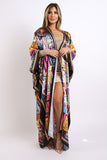 Printed satin maxi kimono