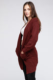 Twist Knitted Open Front Cardigan With Pockets