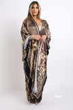 Printed satin maxi kimono