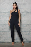 ONE SIDE STRAP RIB JERSEY JUMPSUIT